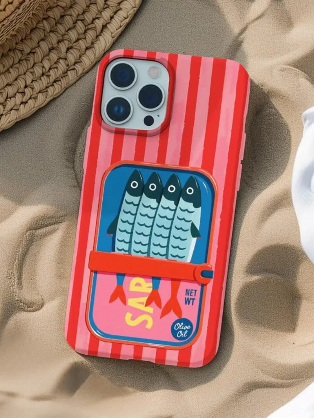 Vintage Sardine Tin Phone Pink Striped Coastal Summer iPhone Samsung Tough Case